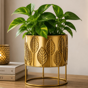 Golden Leaf Metal Planter