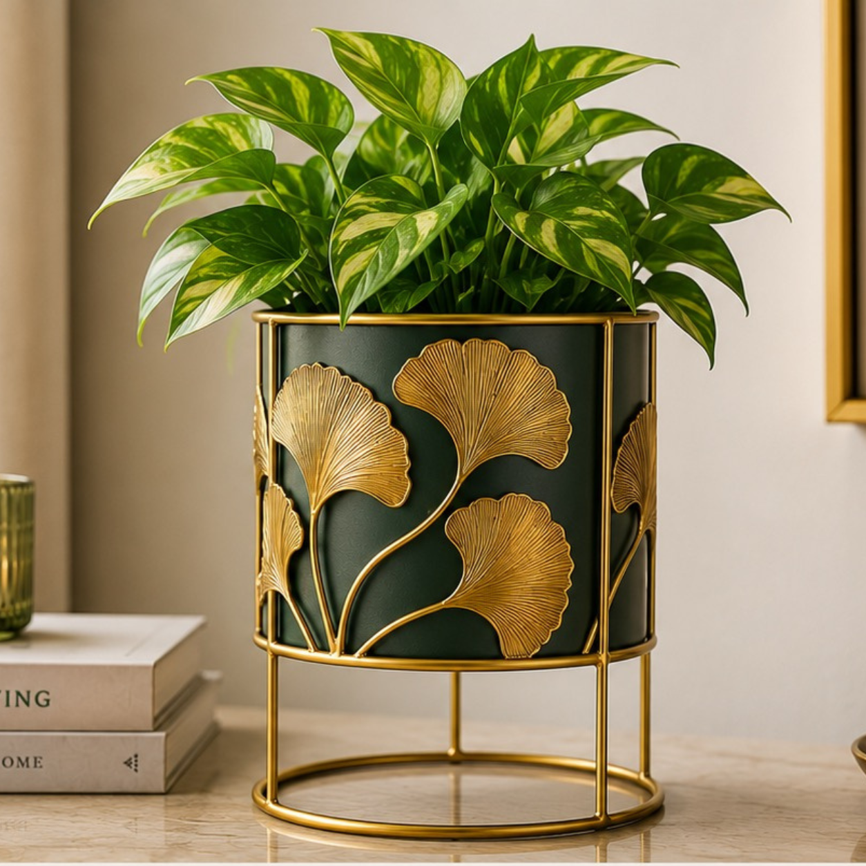 Untitled design-8 Ginkgo Green Metal Planter